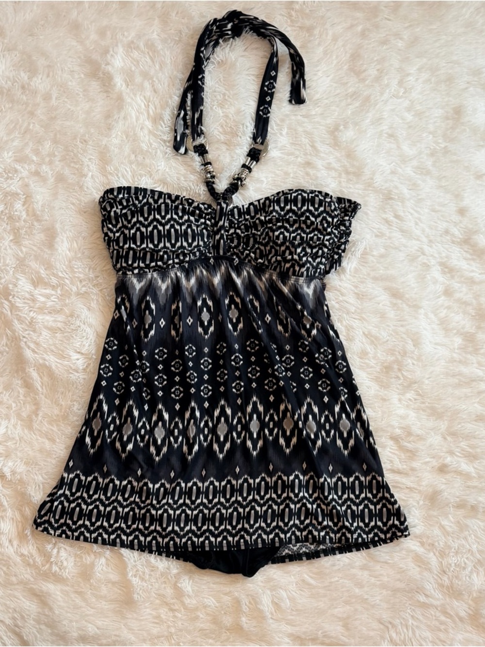Carmen Marc Valvo "Tribal Muse" Beaded Halter one piece swimsuit Size 8 - Picture 1 of 5